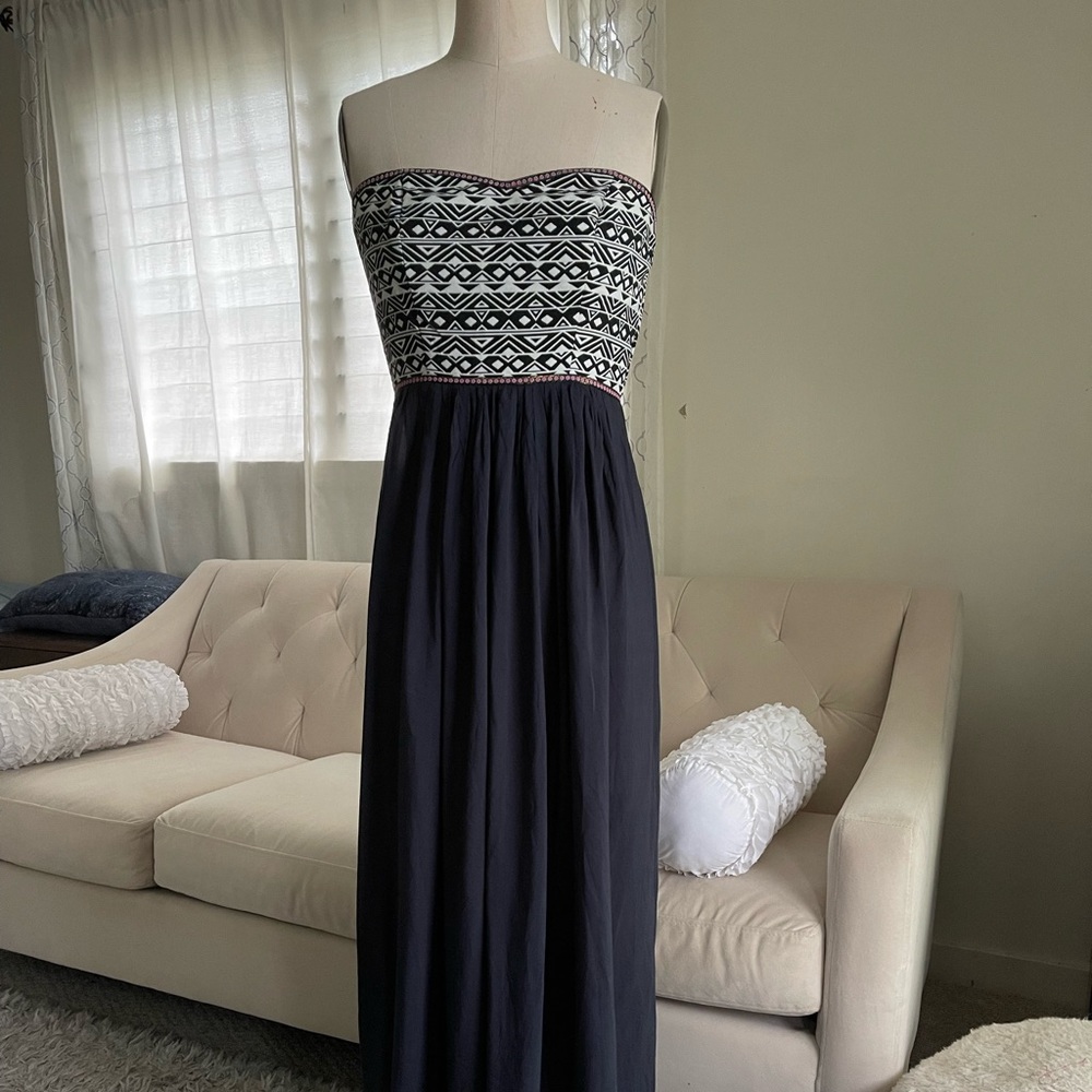Navy strapless empire waist maxi dress-S